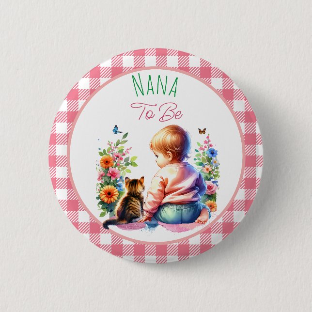 Badge Rond 5 Cm Bébé et chaton | Nana pour être Baby shower (Devant)