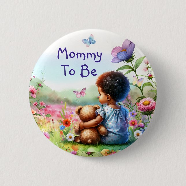 Badge Rond 5 Cm Bébé fille avec Teddy Oear Baby shower Maman à êtr (Devant)