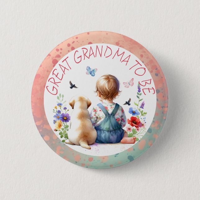 Badge Rond 5 Cm Bébé fille et Baby shower de chiot Grande grand gr (Devant)