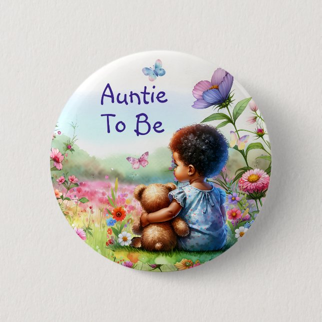 Badge Rond 5 Cm Bébé fille et Teddy ours Baby shower Tante à être (Devant)