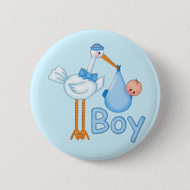 Badge Rond 5 Cm Bébé garçon avec cigogne (Devant)