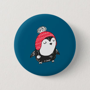 Badge Rond 5 Cm Bébé manchot mignon de Noël portant un chapeau d'h