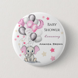 Badge Rond 5 Cm Bébé mignon éléphant avec ballons Baby shower fill