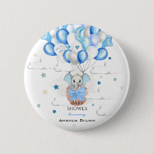 Badge Rond 5 Cm Bébé mignon Eléphant Ballons Panier Baby shower ga