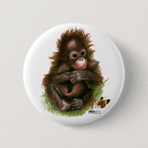 Badge Rond 5 Cm Bébé orang-outan et papillon