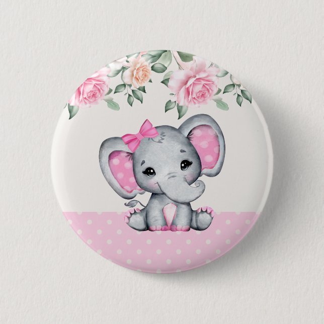 Badge Rond 5 Cm Bébé rose mignon éléphant et frontière Rose (Devant)