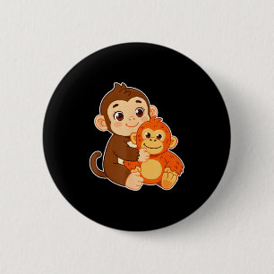 Badge Rond 5 Cm Bébé singe drôle avec un animal en peluche graphiq