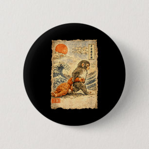 Badge Rond 5 Cm Bébé singe mignon kawaii coup de poing macaque jap