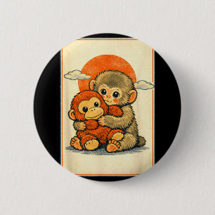 Badge Rond 5 Cm Bébé singe mignon kawaii macaque japonais ukiyo-e