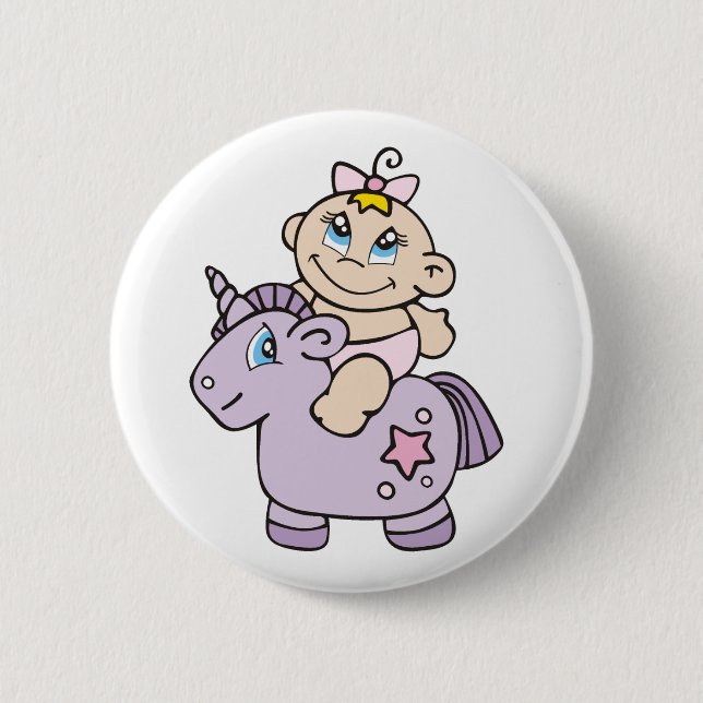 Badge Rond 5 Cm Bébé sur la licorne (Devant)