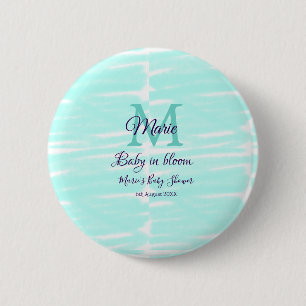 Badge Rond 5 Cm Bébé vert pastel en fleurs, baptême de bébé monogr