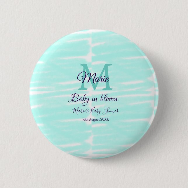 Badge Rond 5 Cm Bébé vert pastel en fleurs, baptême de bébé monogr (Devant)