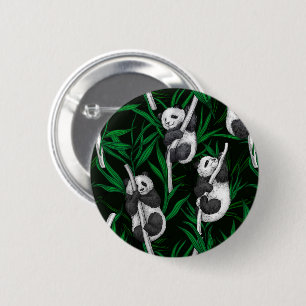 Badge Rond 5 Cm Bébés pandas sur fond vert foncé