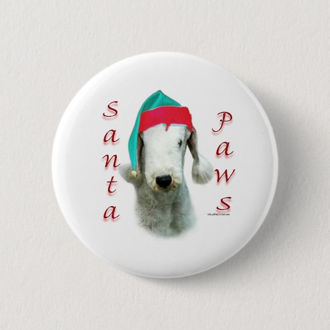 Badge Rond 5 Cm Bedlington Terrier Père Noël Paws (Devant)
