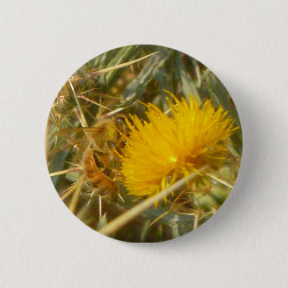 Badge Rond 5 Cm Bee and Star Thistle (Centaurea solstitialis)