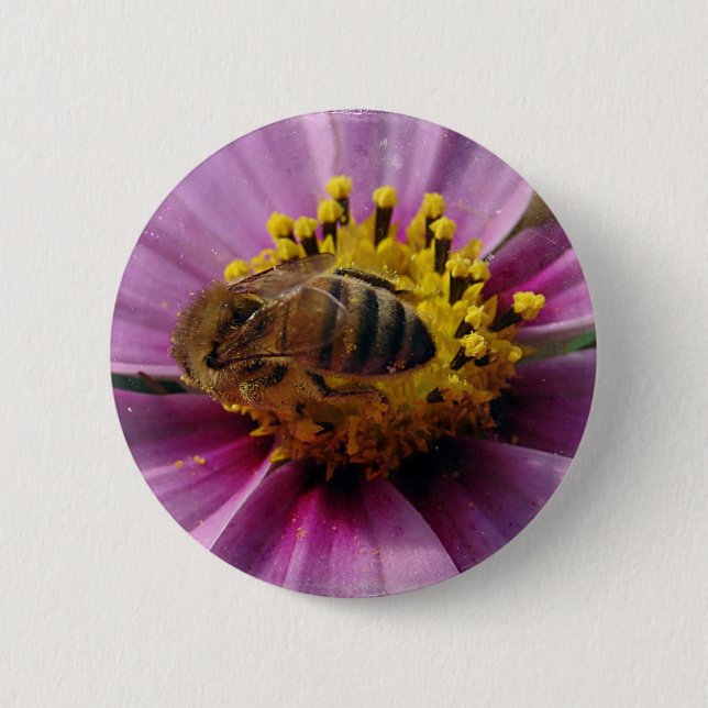 Badge Rond 5 Cm Bee Cosmo, Honey Bee et Cosmo Flower (Devant)