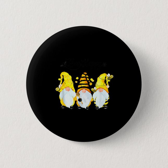 Badge Rond 5 Cm Bee Happy Bee Gnome Spring  (Devant)
