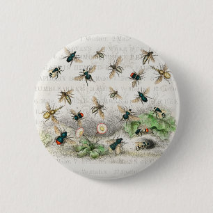 Badge Rond 5 Cm Bee Honey Travailleur Queen Bees Antique