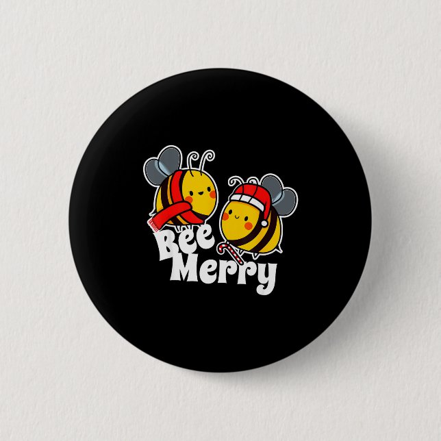 Badge Rond 5 Cm Bee Merry _ Cute Honey Bees Santa Claus _ Christma (Devant)
