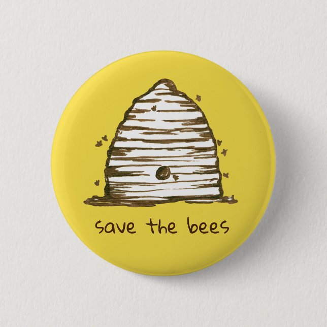 Badge Rond 5 Cm Bee Skep Sauvez Les Abeilles Jaune (Devant)