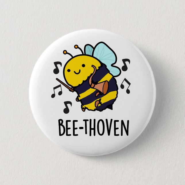 Badge Rond 5 Cm Bee-thoven Funny Music Bee Pun (Devant)