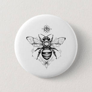 Badge Rond 5 Cm Bee Wild Animal Nature Illustration Art tatouage