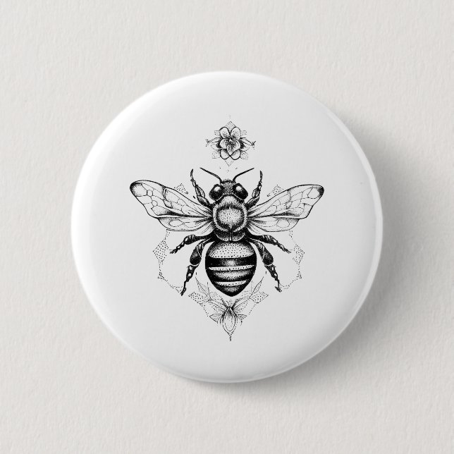 Badge Rond 5 Cm Bee Wild Animal Nature Illustration Art tatouage (Devant)
