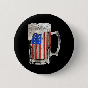 Badge Rond 5 Cm Beer American Flag 4 juillet Usa Boisson Party