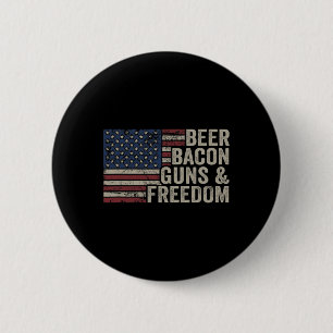 Badge Rond 5 Cm Beer Bycon Guns And Freedom - Bbq Vintage Drapeau