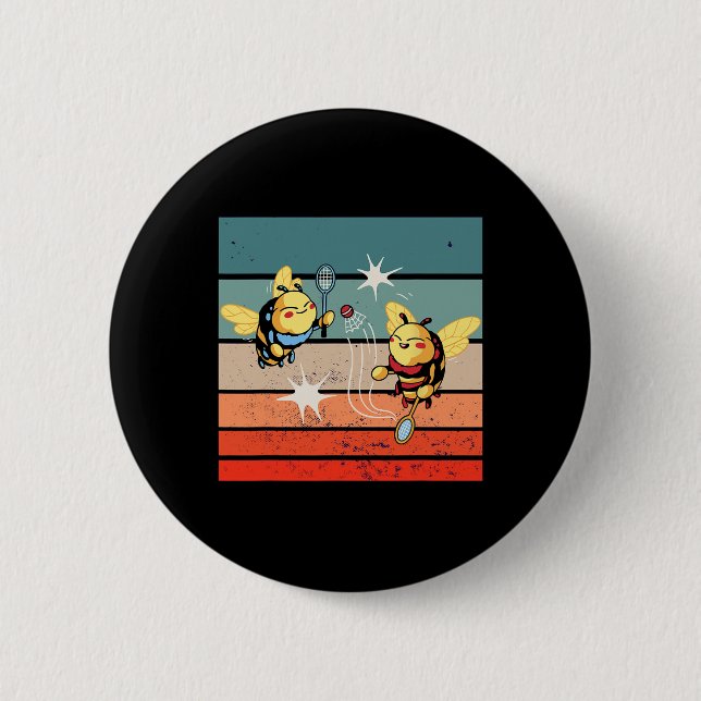 Badge Rond 5 Cm Bees Badminton Dynamic Cartoonish Artwork Funny Pl (Devant)