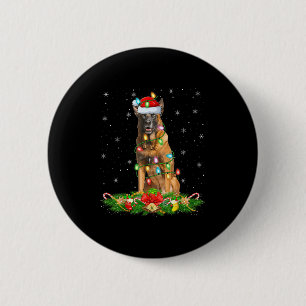 Badge Rond 5 Cm Belge Malinois Feux de Noël Chien Père Noël amusan