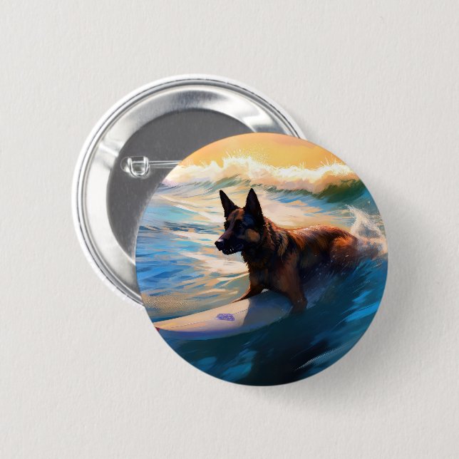 Badge Rond 5 Cm Belge Shepherd Beach Surf Peinture (Devant & derrière)