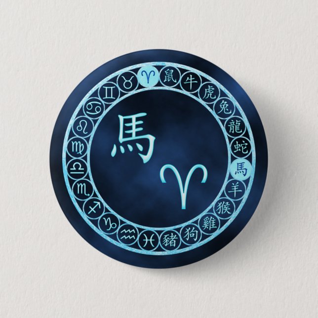 Badge Rond 5 Cm Bélier/Cheval (Devant)