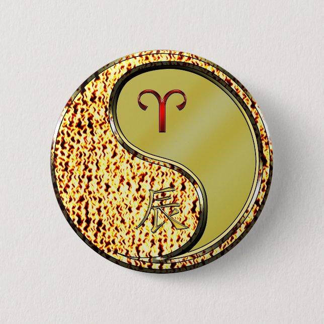 Badge Rond 5 Cm Bélier & Dragon de Métal (Devant)
