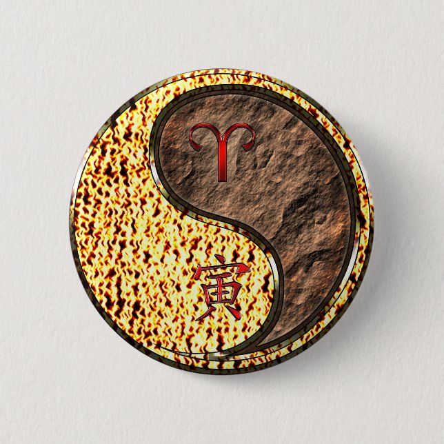 Badge Rond 5 Cm Bélier & Tigre de Terre (Devant)