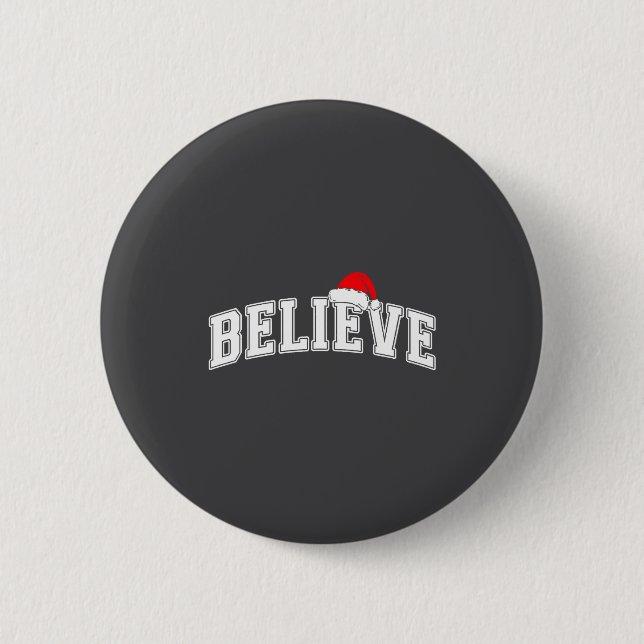Badge Rond 5 Cm Believe Christmas Varsity Text With Santa Hat Fami (Devant)