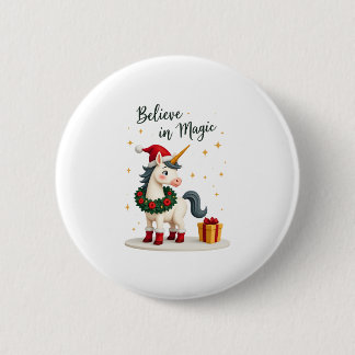 Badge Rond 5 Cm Believe in Magic Festive Unicorn wearing a Christm