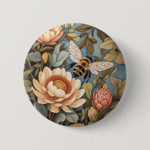 Badge Rond 5 Cm Belle Abeille De Jardin Avec Fleurs Protea