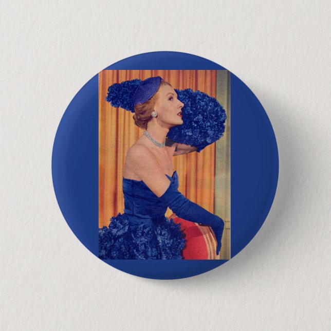 Badge Rond 5 Cm Belle année 1950 en bleu (Devant)