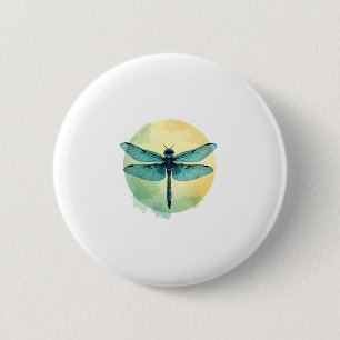 Badge Rond 5 Cm Belle Aquarelle de libellule verte Art Insect Lo