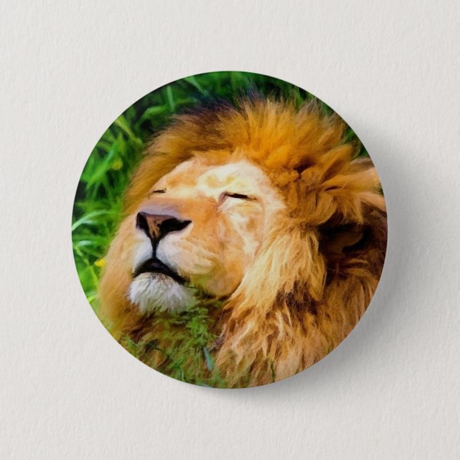 Badge Rond 5 Cm Belle Basking Homme Lion faune africaine (Devant)