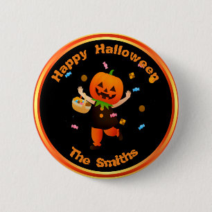 Badge Rond 5 Cm Belle Citrouille Tête ou Traiteuse Halloween