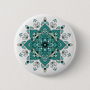Badge Rond 5 Cm Belle décoration de mandala turquoise