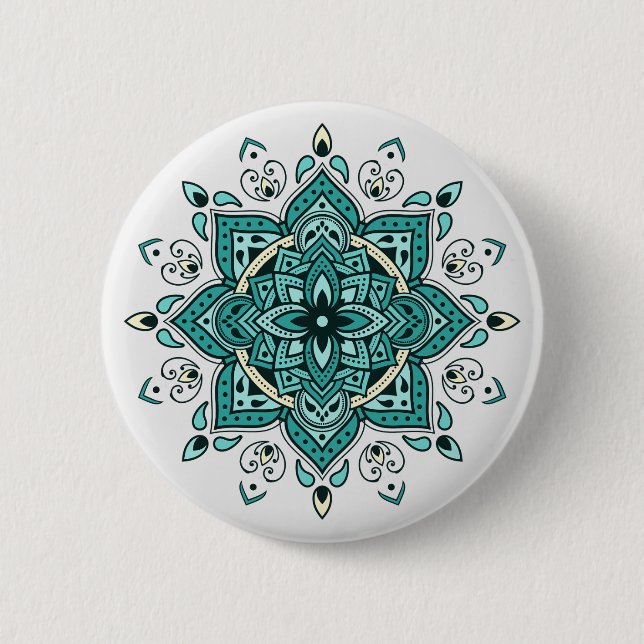 Badge Rond 5 Cm Belle décoration de mandala turquoise (Devant)