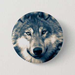 Badge Rond 5 Cm Belle faune de loup gris