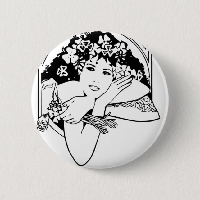 Badge Rond 5 Cm Belle Femme avec Clovers & Shamrocks - (Devant)