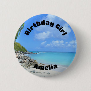 Badge Rond 5 Cm Belle Fille Anniversaire Plage Tropicale Turquoise