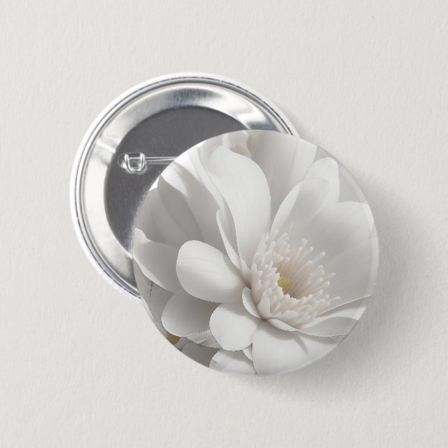 Badge Rond 5 Cm Belle Fleur Blanche Délicate (Devant & derrière)