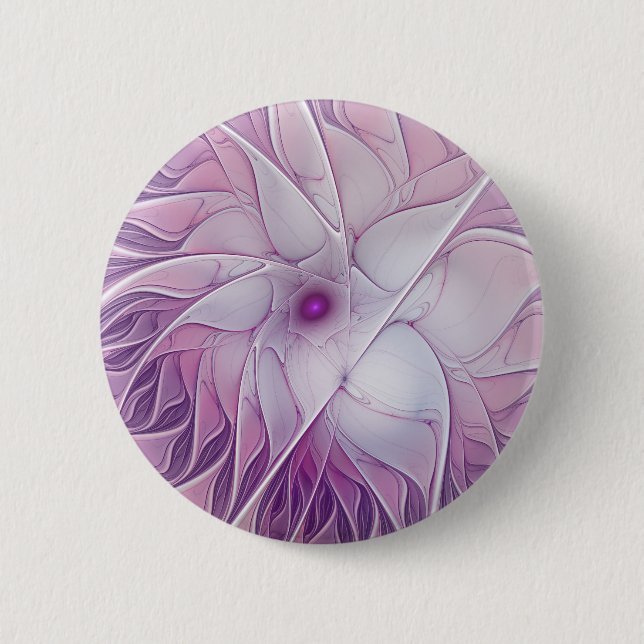 Badge Rond 5 Cm Belle Fleur rose moderne Fractal Art Abstrait (Devant)