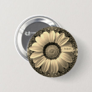 Badge Rond 5 Cm Belle fleur vintage sur Monogramme arrière - plan